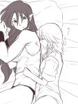  bare_shoulders bed closed_eyes commentary_request eyebrows_visible_through_hair greyscale hair_between_eyes hong_meiling izayoi_sakuya long_hair lying monochrome neko_majin on_side panties pillow pointy_ears shirt short_hair sleeping sleeveless touhou underwear 