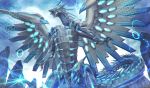  blue-eyes_chaos_max_dragon claws commentary dragon duel_monster monster no_humans open_mouth rock suranaki tail teeth wings yuu-gi-ou 