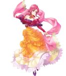  1girl bangs bare_shoulders detached_collar dress ethlyn_(fire_emblem) fire_emblem fire_emblem:_genealogy_of_the_holy_war fire_emblem_heroes full_body highres kaya8 long_dress long_hair official_art pink_eyes pink_hair purple_footwear shiny shiny_hair sidelocks solo strapless strapless_dress tied_hair transparent_background white_legwear 