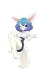  1girl animal_ears black_skirt blue_eyes blue_hair breasts dog_ears dog_girl dog_tail eyebrows_visible_through_hair full_body furry highres jewelry jupiter_europe looking_at_viewer medium_breasts messy_hair multicolored_hair necklace one_eye_closed original pencil_skirt puffy_short_sleeves puffy_sleeves purple_hair short_hair short_sleeves skirt solo tail two-tone_hair 