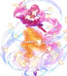  1girl bangs bare_shoulders detached_collar dress ethlyn_(fire_emblem) fire_emblem fire_emblem:_genealogy_of_the_holy_war fire_emblem_heroes full_body highres kaya8 long_dress long_hair official_art pink_hair purple_footwear shiny shiny_hair sidelocks solo strapless strapless_dress tied_hair transparent_background white_legwear 