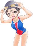  asics competition_swimsuit hidaka_medaka highres one-piece_swimsuit original swim_cap swimsuit tan tanline 