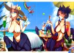  4girls :d :t ankle_scrunchie arachne arahnia_taranterra_arachnida arthropod_girl beach bikini bikini_skirt blue-tinted_eyewear blue_eyes blue_hair blue_sky bottle breasts brown_hair burger centaur character_request closed_mouth crab cup dango day drinking_glass ears_through_headwear eating extra_arms extra_eyes fingernails flower flying folded_ponytail food hair_ornament hair_over_shoulder hair_scrunchie hand_up harpy hat hat_flower highres holding holding_cup ice_cream large_breasts monster_girl monster_musume_no_oisha-san multiple_girls nail_polish navel ocean open_mouth outdoors pink_nails purple_bikini sandwich scrunchie sky smile spider_girl sun_hat sunglasses swimsuit taur tinted_eyewear wagashi white_bikini yellow-tinted_eyewear z-ton 