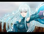  4hands blue_hair glow glowing long_hair red_eyes selvaria_bles senjou_no_valkyria senjou_no_valkyria_1 solo white_hair 