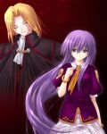  cape closed_eyes father_and_daughter long_hair melty_blood purple_eyes purple_hair sion_eltnam_atlasia tsukihime type-moon violet_eyes wallachia 