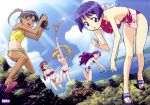  ai_yori_aoshi bent_over bikini black_eyes black_hair blonde_hair blue_eyes blue_hair braid breasts brown_eyes brown_hair cloud crab crustacean deep_blue erect_nipples fish fishing_rod glasses green_eyes highres long_hair minazuki_chika minazuki_taeko miyuki_mayu multiple_girls one-piece_swimsuit ponytail purple_eyes purple_hair ribs rock rocks sakuraba_aoi short_hair sideboob slippers smile swimsuit tan tanline tina_foster topless twintails water 