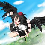  black_wings flying haiiro_(immature) haiiro_(pixiv19995) hat red_eyes shameimaru_aya short_hair touhou wings 