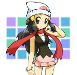  bangle beanie black_eyes black_hair bracelet hat hikari_(pokemon) jewelry long_hair lowres pokemon scarf skirt solo 
