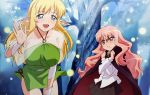  artist_request blue_eyes breast_envy breasts cape elf fujii_masahiro halter halterneck highres huge_breasts louise_francoise_le_blanc_de_la_valliere pink_hair pointy_ears red_eyes tiffania_westwood tree trees zero_no_tsukaima 