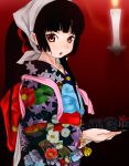  black_hair blunt_bangs candle enma_ai hime_cut japanese_clothes jigoku_shoujo kimono long_hair obi red_eyes 