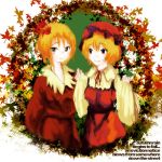  aki_shizuha autumn blonde_hair hat leaf leaves red_eyes touhou yae_(artist) yellow_eyes 