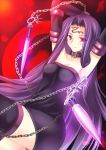  chains collar dress fate/stay_night fate_(series) long_hair moejin purple_eyes rider solo strapless_dress thighhighs very_long_hair violet_eyes 