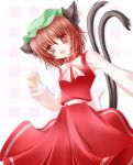  cat_ears cat_tail chen earrings hat jewelry multi_tail multiple_tails red_eyes red_hair redhead shirotsuki_kouta tail touhou 