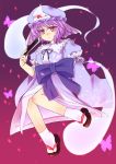  closed_fan fan folding_fan ghost hat highres japanese_clothes kimono pink_eyes pink_hair ribbon ribbons saigyouji_yuyuko short_hair tiha touhou 