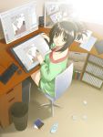  black_hair computer computer_keyboard computer_mouse drawing from_above keyboard looking_up mouse photoshop playstation_portable ponytail psp recursion short_hair speaker speakers tablet wacom yellow_eyes yukimi_dango 