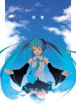  closed_eyes detached_sleeves green_hair hatsune_miku necktie open_mouth skirt sky tatami_to_hinoki thigh-highs thighhighs twintails urawasabi vocaloid wasabi_(circle) 