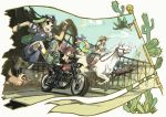  birds cactus cowboy cowboy_hat dog hat horse motor_vehicle motorcycle original pink_hair running shimabara vehicle western 