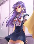  clannad fujibayashi_kyou hair_ribbon hair_ribbons kayou_(artist) kayou_(pixiv62835) long_hair purple_eyes purple_hair ribbon ribbons school_uniform thigh-highs thighhighs violet_eyes white_legwear zettai_ryouiki 