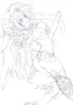  1girl bow breasts destiny_gundam eiji_(tfkn2723) gundam gundam_seed gundam_seed_destiny hair_bow head_wings highres large_breasts looking_at_viewer looking_back mecha_musume monochrome open_hand open_mouth personification sketch solo twisted_torso 