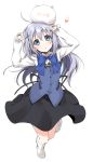  1girl arms_up blue_bow blue_eyes bow closed_mouth eyebrows_visible_through_hair gochuumon_wa_usagi_desu_ka? hair_ornament heart highres kafuu_chino komekueyo long_hair long_sleeves looking_at_viewer socks solo tippy_(gochiusa) white_legwear x_hair_ornament 