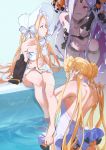  1girl abigail_williams_(fate/grand_order) abigail_williams_(swimsuit_foreigner)_(fate) artist_request ass back bangs bare_shoulders bikini black_bikini black_bow blonde_hair blue_eyes bonnet bow braid braided_bun breasts collarbone double_bun dress_swimsuit fate/grand_order fate_(series) feet forehead hair_bow highres legs long_hair miniskirt multiple_bows multiple_views navel open_mouth orange_bow parted_bangs red_eyes sidelocks skirt small_breasts smile swimsuit thighs twintails very_long_hair water white_bikini white_bow white_hair white_headwear white_skin white_swimsuit 