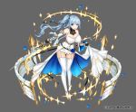  1girl apt blue_hair breasts dress gemini_seed high_heels strapless strapless_dress sword thigh-highs weapon zettai_ryouiki 