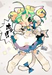  abstract_background ahoge animal_hat apron bangs bell bow cat_hat cat_tail dejiko di_gi_charat eyebrows_visible_through_hair gloves green_eyes green_hair hat highres jingle_bell maid_apron one_eye_closed parted_bangs paw_gloves paw_pose paws socks suzuka_g tail tail_bow 