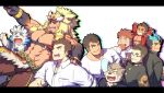  6+boys abs agyo_(tokyo_houkago_summoners) animal_hood arms_behind_head bara black_hair blue_fur brown_eyes brown_fur brown_hair bulge chest chest_harness eating facial_hair fang forked_eyebrows fox_boy furry glasses goatee gullinbursti_(tokyo_houkago_summoners) hand_on_another&#039;s_shoulder harness hood kengo_(tokyo_houkago_summoners) male_focus manly master_3_(tokyo_houkago_summoners) moritaka_(tokyo_houkago_summoners) multiple_boys musashi_(tokyo_houkago_summoners) muscle navel nipples orange_hair pectorals revealing_clothes ryota_(tokyo_houkago_summoners) shiro_(tokyo_houkago_summoners) shirtless short_hair sideburns thick_thighs thighs toji_(tokyo_houkago_summoners) tokyo_houkago_summoners two-tone_fur waku_(ayamix) white_background white_fur 