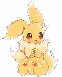  :3 alternate_color brown_eyes choko_(sweetpocket) eevee fang full_body highres light_blush looking_to_the_side no_humans open_mouth pokemon pokemon_(creature) pokemon_focus simple_background single_floppy_ear sitting sketch solo white_background yellow_fur 