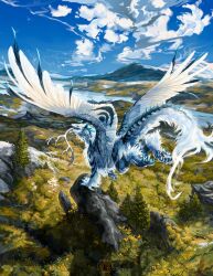  artist_name blue_sky claws dragon dragon_horns dragon_tail dragon_wings fantasy highres horns monster monster_focus mountain no_humans oneyros open_mouth original outdoors sharp_teeth sky tail teeth wings 