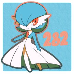  alternate_color blue_background blue_hair blue_skin bob_cut colored_skin dress gardevoir hair_over_one_eye kiri1359 multicolored_skin orange_eyes pokemon pokemon_(creature) shiny_pokemon simple_background square two-tone_skin white_dress white_skin 