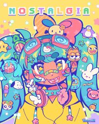  1girl absurdres annotation_request aqua_hair awesome_face cactus_friends cameo candy club_penguin colorful decora food garfield garfield_(character) gloomy_bear hachune_miku hamtaro hamtaro_(series) hatsune_miku heisei heisei_retro hello_kitty hello_kitty_(character) highres inkling itazuraguma_no_gloomy lollipop looking_at_viewer mametchi miffy miffy_(character) original peanuts_(comic) sandy_(cactus_friends) sanrio snoopy solo splatoon_(series) squid star-shaped_pupils star_(symbol) super_mario_bros. symbol-shaped_pupils tamagotchi tamagotchi_(classic) tamagotchi_(virtual_pet) tokidoki_(company) twintails unicorno usahana vocaloid yanana_ua 