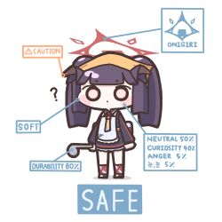  1girl absurdres apron black_horns blue_archive closed_mouth commentary_request dari_uri demon_horns english_text expressionless full_body fuuka_(blue_archive) halo head_scarf highres holding holding_ladle horns ladle long_hair looking_at_viewer purple_hair red_eyes red_halo simple_background solo standing white_apron white_background 