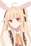  1girl ahoge animal_ears blonde_hair bunny_girl commentary_request eyebrows_visible_through_hair hijiri_(resetter) long_hair looking_at_viewer original rabbit_ears simple_background solo twintails upper_body white_background yellow_eyes 