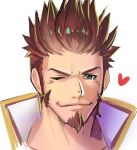  1boy blue_eyes blush brown_hair collar face facial_hair fate/grand_order fate_(series) goatee heart looking_at_viewer male_focus manly napoleon_bonaparte_(fate/grand_order) one_eye_closed portrait short_hair sideburns sketch solo spiky_hair uniform upper_body waku_(ayamix) 
