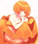  1girl facepaint jack-o&#039;-lantern nude orange_eyes orange_hair original personification short_hair signature sitting tsubaki_tsubaru wariza 