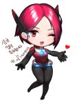  1girl chibi hana_(metal_unit) korean_commentary metal_unit momera one_eye_closed red_eyes redhead short_hair simple_background smile solo white_background 