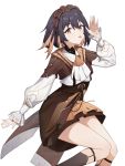  1girl absurdres alternate_costume alternate_eye_color alternate_hair_color ascot black_hair black_legwear brown_dress brown_eyes brown_hair dress frilled_sleeves frills highres honkai_(series) honkai_impact_3rd kuo_(kuo114514) long_sleeves maid_headdress multicolored_hair seele_vollerei solo tongue tongue_out two-tone_hair white_background 