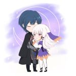  blush byleth_(fire_emblem) byleth_eisner_(male) couple dress fire_emblem fire_emblem:_three_houses hair_ornament hetero hug long_hair long_sleeves lysithea_von_ordelia white_hair 