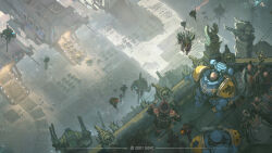  6+boys adeptus_mechanicus aquila_(symbol) armor army artist_name astra_militarum blue_armor breastplate chainsword collegia_titanica eddygonzlezdvila full_armor gauntlets highres holding holding_staff holding_weapon imperial_aquila imperium_of_man instagram_logo instagram_username mechanical_arms military_vehicle motor_vehicle multiple_boys pauldrons power_armor scenery servo-skull shoulder_armor skull skull_ornament space_wolves spacecraft staff sword tank turret warhammer_40k weapon 