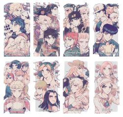  argyle_clothes baseball_cap battle_tendency black_hair black_hat blonde_hair bob_cut braid bruno_bucciarati caesar_anthonio_zeppeli chain commentary_request copyright_name cowboy_hat diamond_wa_kudakenai dio_brando dixie_cup_hat double_bun dreadlocks earrings emporio_alnino erina_pendleton facial_hair facial_tattoo feathers fingerless_gloves flattop flower foo_fighters_(jojo) forehead_tattoo gakuran giorno_giovanna giorno_giovanna's_pose_(jojo) gloves green_eyes green_hair green_lips grin guido_mista gyro_zeppeli hair_bobbles hair_bun hair_ornament hat headband heart higashikata_josuke higashikata_josuke_(jojolion) hirose_koichi hirose_yasuho hoop_earrings horned_hat horseshoe hyeon_0613 index_finger_raised jean_pierre_polnareff jewelry johnny_joestar jojo_no_kimyou_na_bouken jojo_pose jojolion jonathan_joestar joseph_joestar joseph_joestar_(old) joseph_joestar_(young) kakyoin_noriaki kishibe_rohan korean_commentary kujo_jolyne kujo_jotaro leone_abbacchio lisa_lisa long_hair military_hat mohammed_avdol multicolored_hair mustache narancia_ghirga narciso_anasui nijimura_okuyasu pannacotta_fugo peace_symbol phantom_blood pink_flower pink_hair pink_rose pompadour red_hat redhead robert_e._o._speedwagon rose sailor_collar sailor_shirt scar scar_on_cheek scar_on_face scarf school_uniform shirt short_hair single_braid smile star_(symbol) star_print stardust_crusaders steel_ball_run stone_mask_(jojo) stone_ocean striped_clothes striped_scarf tattoo top_hat trish_una two-tone_hair undercut vento_aureo weather_report white_hair white_hat white_sailor_collar will_anthonio_zeppeli wristband 