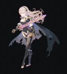  1girl armor black_hairband cape closed_mouth corrin_(fire_emblem) corrin_(fire_emblem)_(female) eotyq58d6do16cs fire_emblem fire_emblem_fates full_body hairband holding holding_sword holding_weapon long_hair pointy_ears red_eyes solo sword torn_cape torn_clothes weapon white_hair yato_(fire_emblem) 