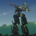  absurdres camouflage commission english_commentary highres ksenolog long_legs mecha military missile_pod no_arms no_humans original science_fiction solo standing 