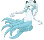  1girl :o bangs black_souls eyebrows_visible_through_hair flat_chest full_body hands_up highres huge_filesize kuti long_hair monster_girl navel no_pussy nude open_mouth ribbonsnek scylla solo star_(symbol) tentacles transparent_background twintails very_long_hair white_skin yellow_eyes 
