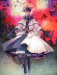  1girl bloodborne boots cane chain covered_eyes dress flower gloves hat ribbon stamen thigh-highs weapon white_dress yoshioka_(haco) yurie_the_last_scholar 