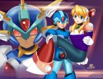  alia_(rockman) armor arms_behind_back blonde_hair blue_armor blue_eyes blush bound bound_wrists buster carrying copy_x couple deviantart green_eyes happy helmet pink_armor red_eyes rescue restrained robot rockman rockman_x rockman_x_dive rockman_zero sincity2100 tied_up x_(rockman) x_buster 