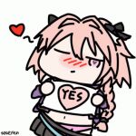  1boy androgynous animated_gif astolfo_(fate) blush fate/grand_order fate_(series) one_eye_closed otoko_no_ko seseren trap yes-no_pillow 