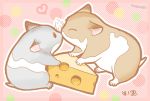  animal animal_focus cheese closed_eyes commentary_request dated facing_another food hamster heart kiss looking_at_another mato_(mato-san_no_hon) no_humans original outline pink_background polka_dot polka_dot_background twitter_username white_outline 