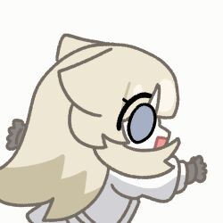  1girl :d amedrama animal_ears animated animated_gif arknights arknights:_endfield black_gloves blonde_hair blue_eyes commentary_request gloves highres jacket korean_commentary long_hair long_sleeves open_mouth perlica_(arknights) simple_background smile solo spinning white_background white_jacket 