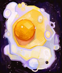  abstract_background breakfast bubble close-up color_contrast commentary dark_background egg egg_(food) egg_yolk english_commentary film_grain food food_focus fried_egg hatching_(texture) highres limited_palette no_humans original purple_background quezify scribble shadow still_life 